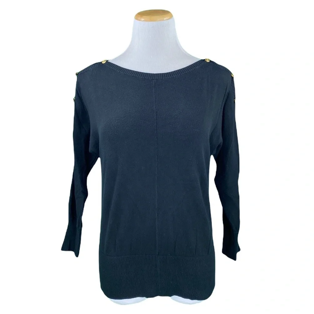 GAP Black Combed Cotton 3/4 Sleeve Boatneck Knit Sweater - Picture 1 of 13